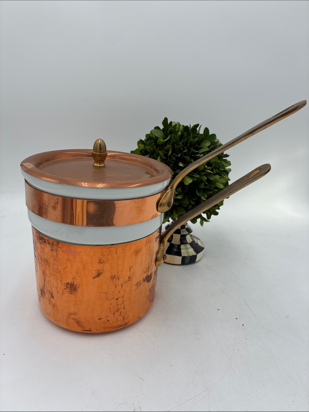 Mauviel Hammered Copper Double Boiler with Lid